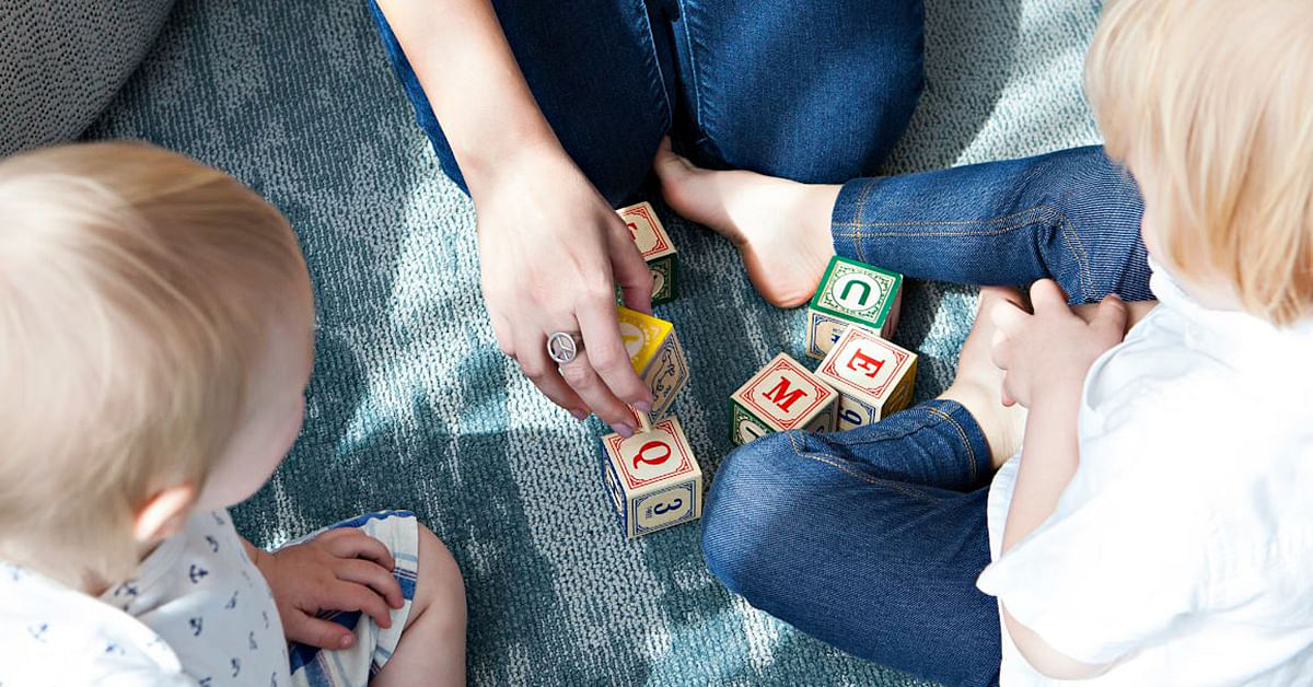 Children playing with blocks.