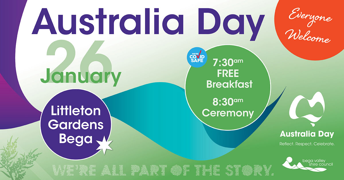 Australia poster, advertising Free breakfast at 7.30am, ceremony at 8.30am with local entertainment.
