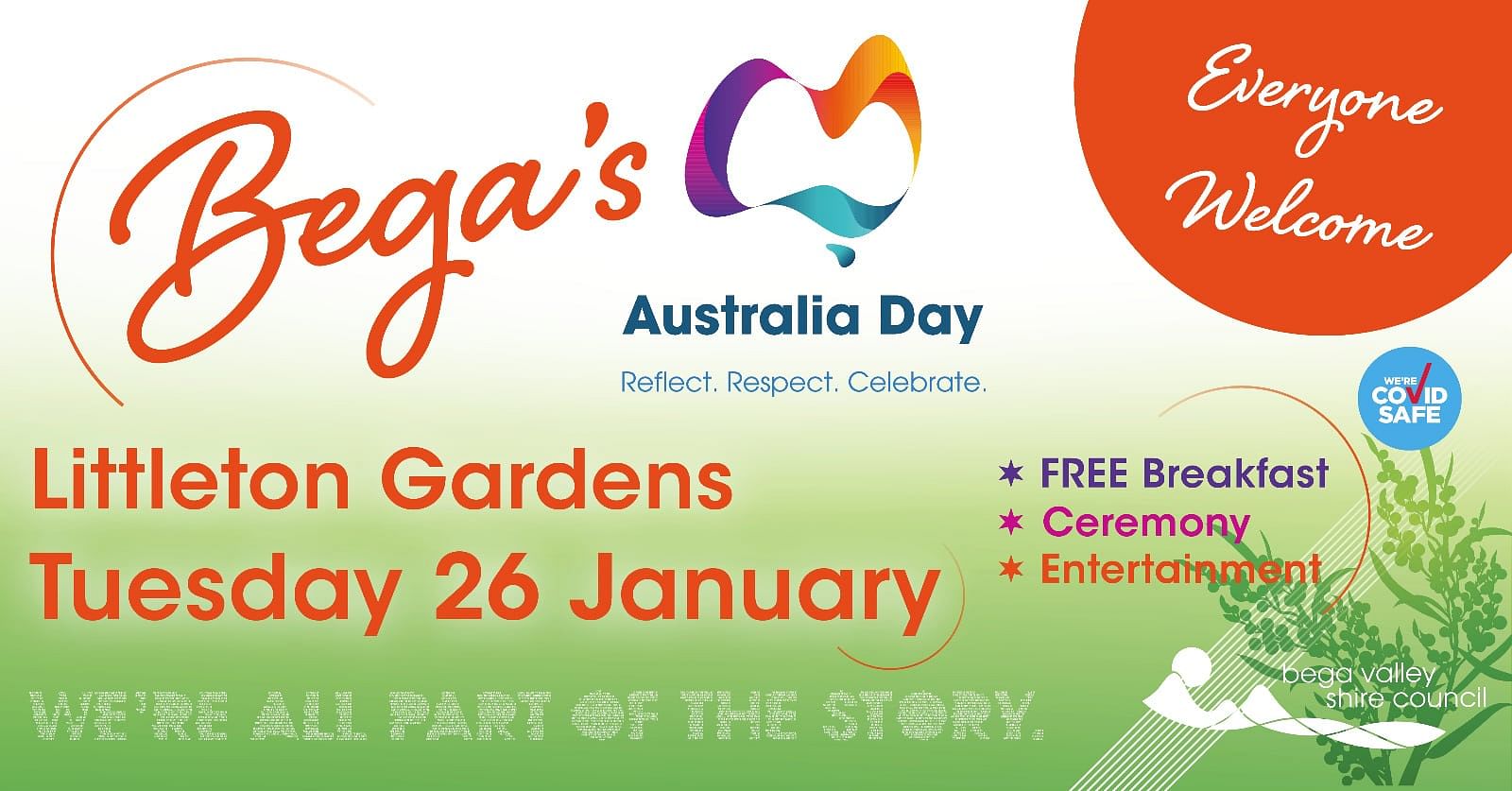 Australia poster, advertising Free breakfast at 7am, ceremony at 8.30am with local entertainment.