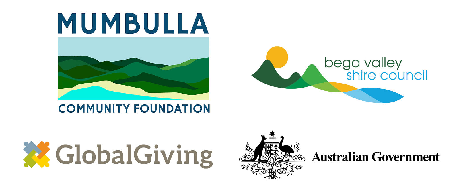 Mumbulla Foundation, Bega Valley Shire Council, Gloal Giving and Australian Government business logos.