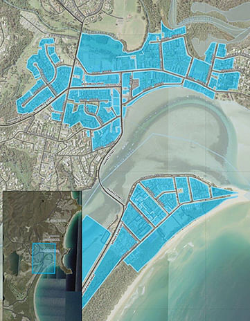 Map showing the areas of Merimbula that will be impacted by the supply interruption.