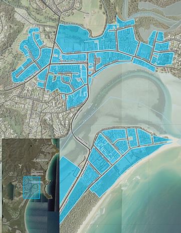 Map showing the areas of Merimbula that will be impacted by the supply interruption.