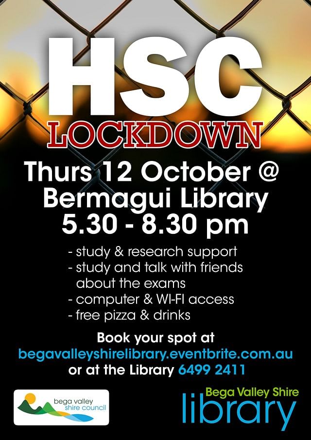 Flyer, Bermagui HSC lockdown details.