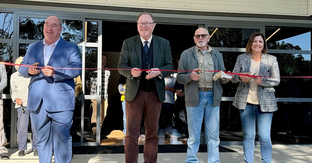 Photograph: Official opening of the Kiah Hall with (L-R) Bega Valley Shire Mayor Russell Fitzpatrick, Member for Bega Dr Michael Holland, Friends of Kiah Hall Committee member John Thorpe and Federal Member for Eden-Monaro, Kristy McBain.