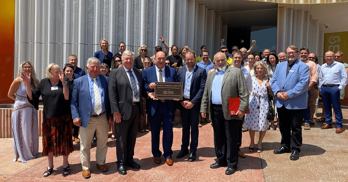 Bega Valley Shire Councillors past and present, with Council staff and AR Bluett Award Trustees, Les McMahon and Paul Braybrooks OAM.