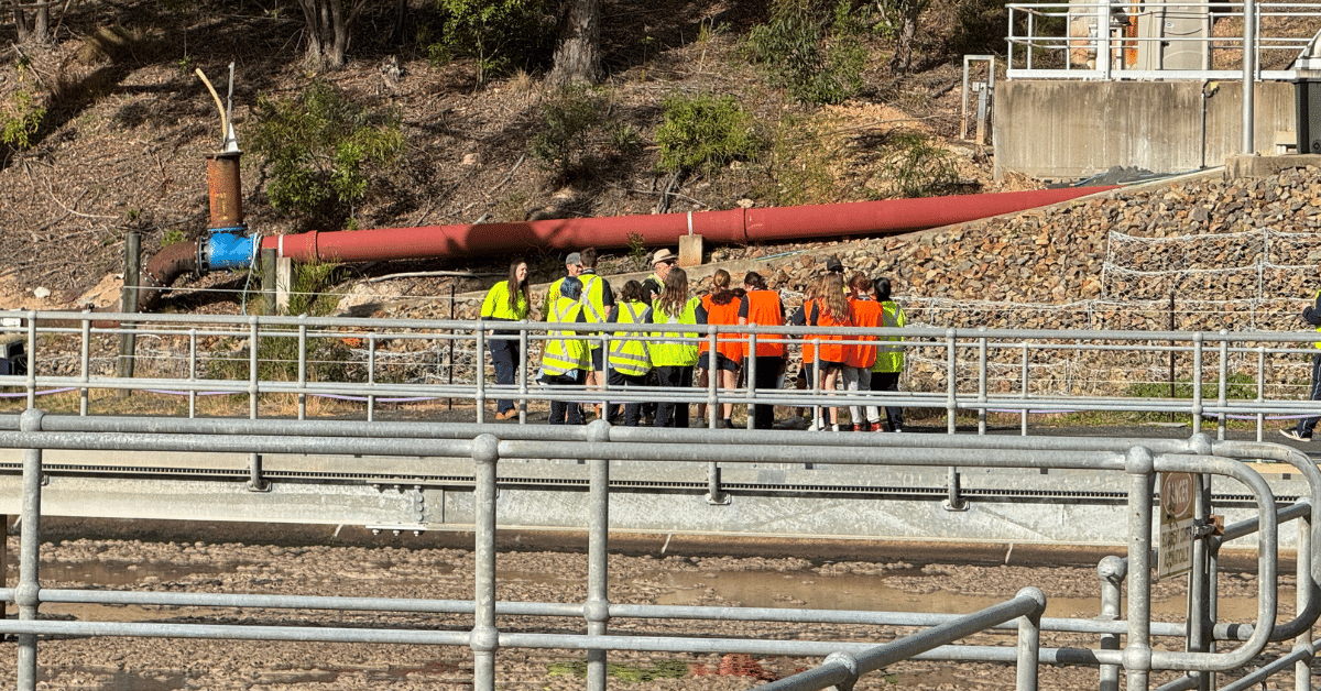 Eden Marine High School Year 8 students learn about sewage treatment from Council staff. Photos supplied by Bournda Environmental Education Centre.