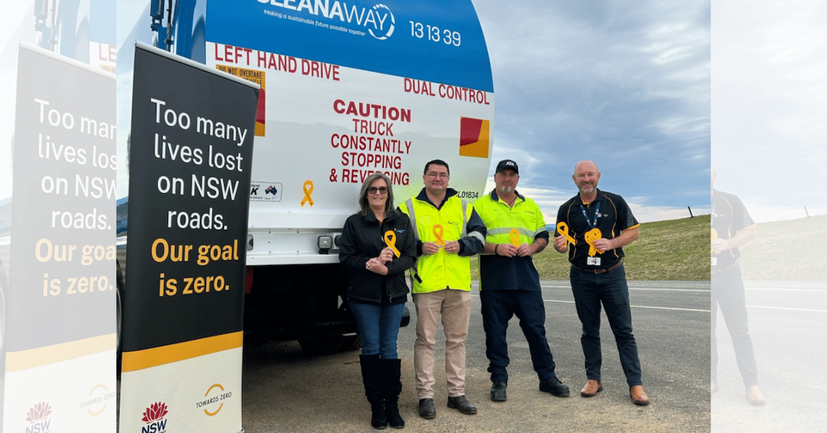 Council, Transport for NSW and Cleanaway staff holding the SARAH stickers.