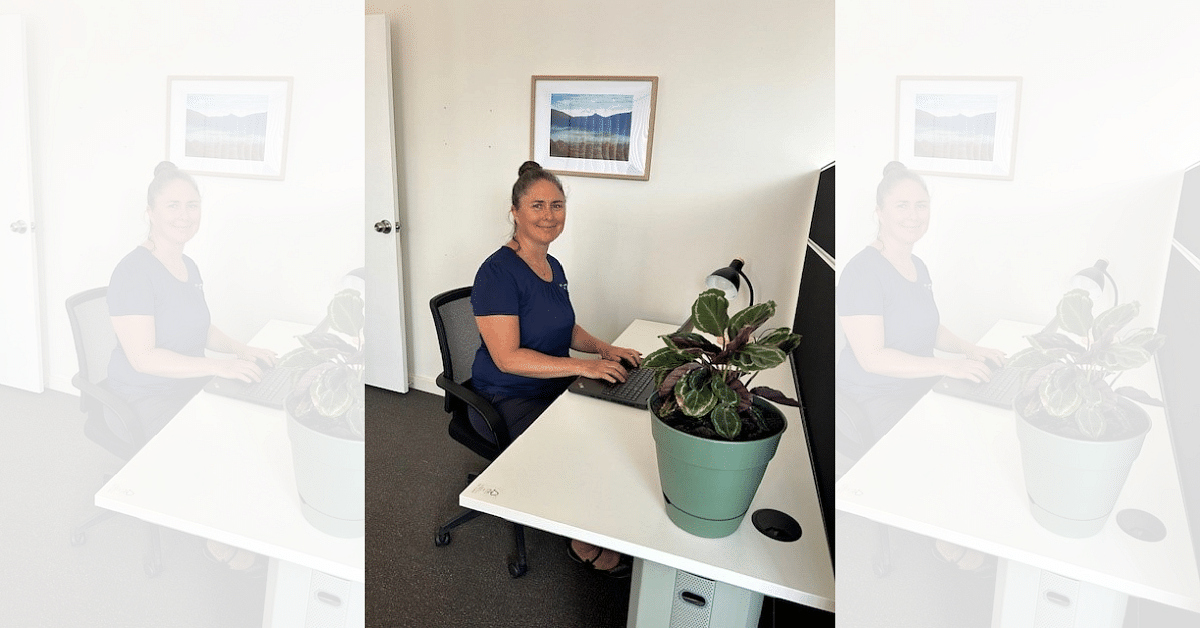 Library Officer, Willow Gordon trials the new coworking space at Bermagui Library.