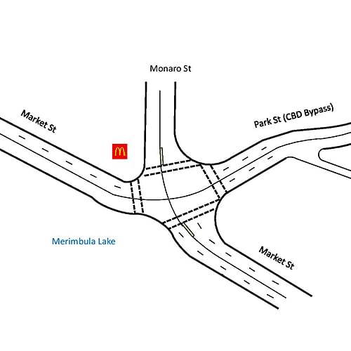 The new four way intersection designed to improve traffic flow through Merimbula.