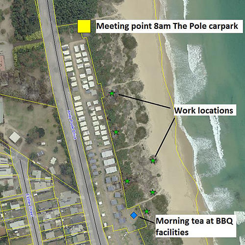 Meeting points and working area for the dune restoration works at Tathra.