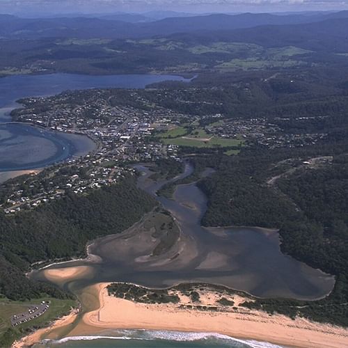 Aerial view of Back Lake and Merimbula Lake at Merimbula.