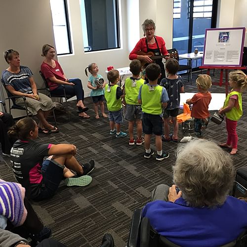 Noisy Nonna at the intergenerational playroom at Tura Marrang library entertaining young and old alike.