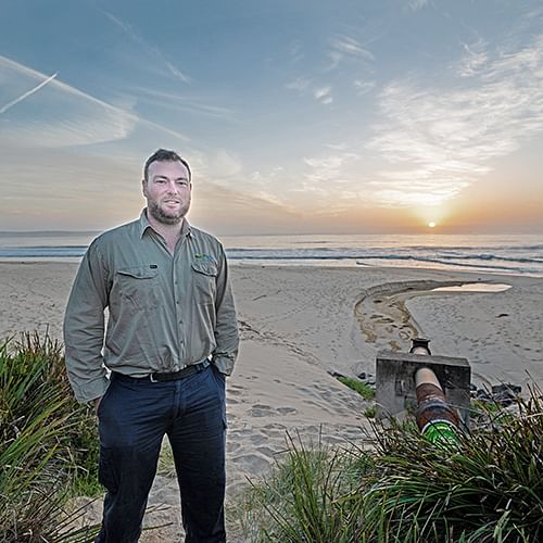 Bega Valley Shire Council's Treatment Plant Coordinator, Jason Darcy, at the Merimbula  beach-face outfall.