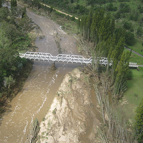 Towamba River in flood at the location of New Buildings bridge Bega Valley Shire New South Wales