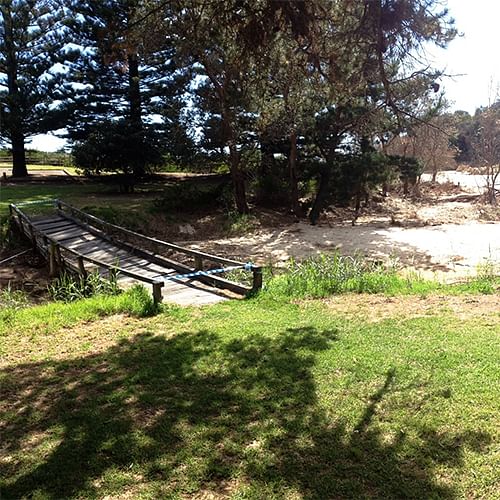 The Thatchers Flat footbridge after being hit by the East Coast low in June.