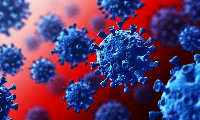 Image of blue spiky balls representing Covid virus