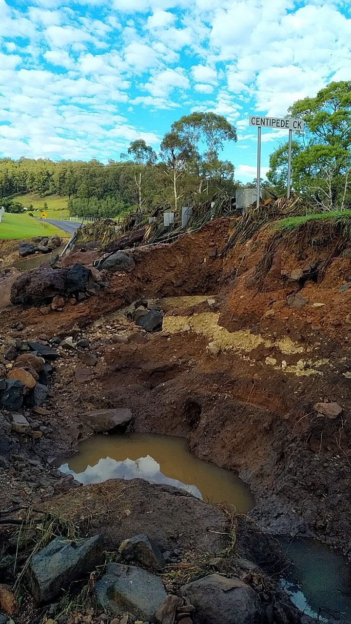 Major culvert scour and damage at Centipede Creek, Nethercote following recent flooding.