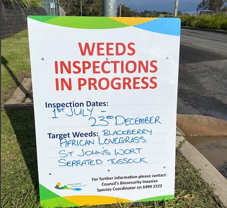 Weed inspection sign.