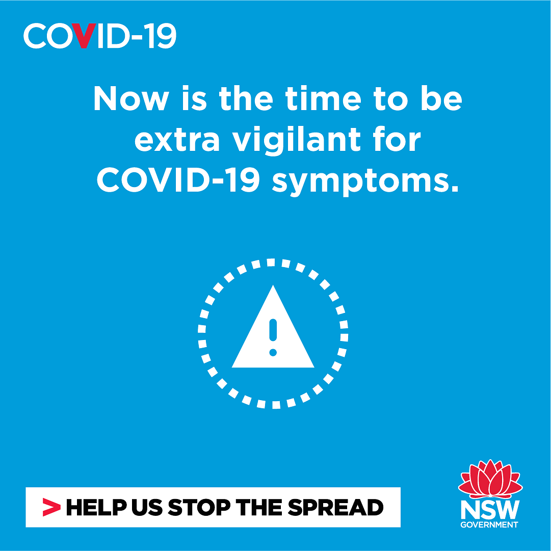 a graphic of a covid-safe message urging people to get tested if they have symptoms.