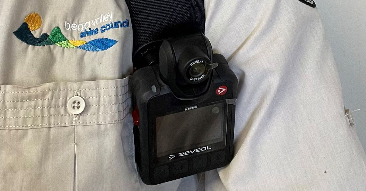 A close-up of a body-worn camera on a Ranger's shirt