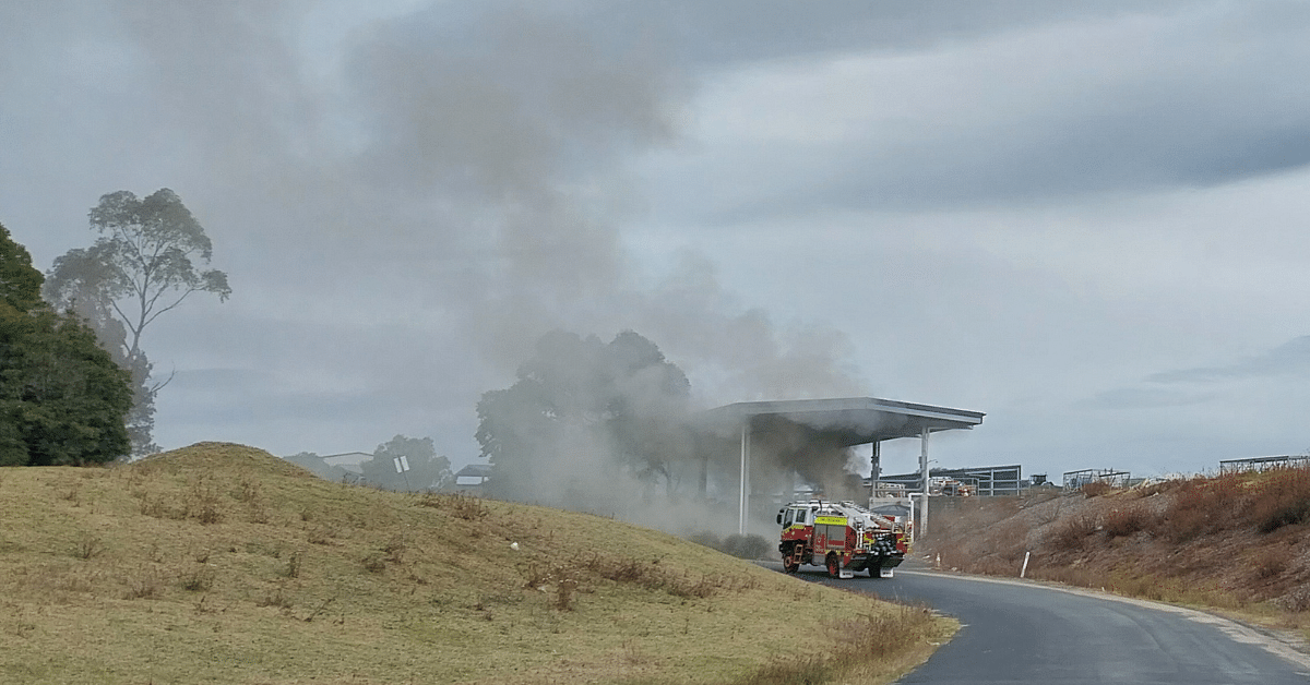 The fire caused by a marine flare at the Merimbula Waste Transfer Station.