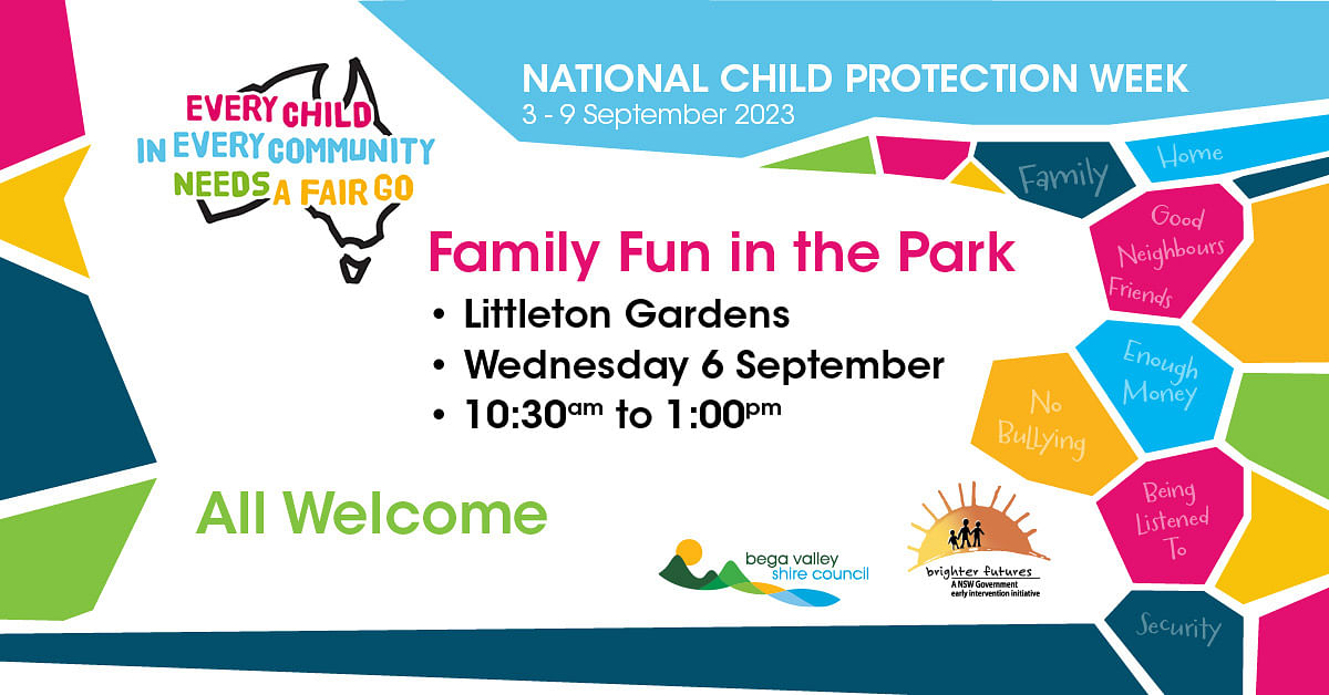 Poster image with place, date and time of National Child Protection Week event.