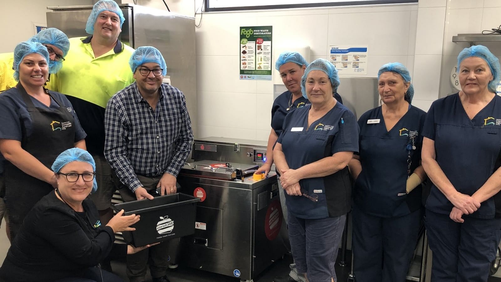 Staff at Hillgrove House being trained how to use the new food dehydrators by enrich360 CEO Dean Turner and Council's Waste Project Officer Rechelle Fisher.