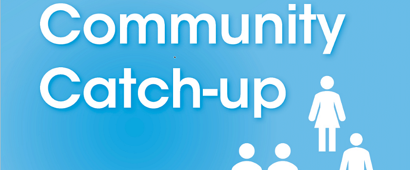 Community catch-up Facebook tile in blue.