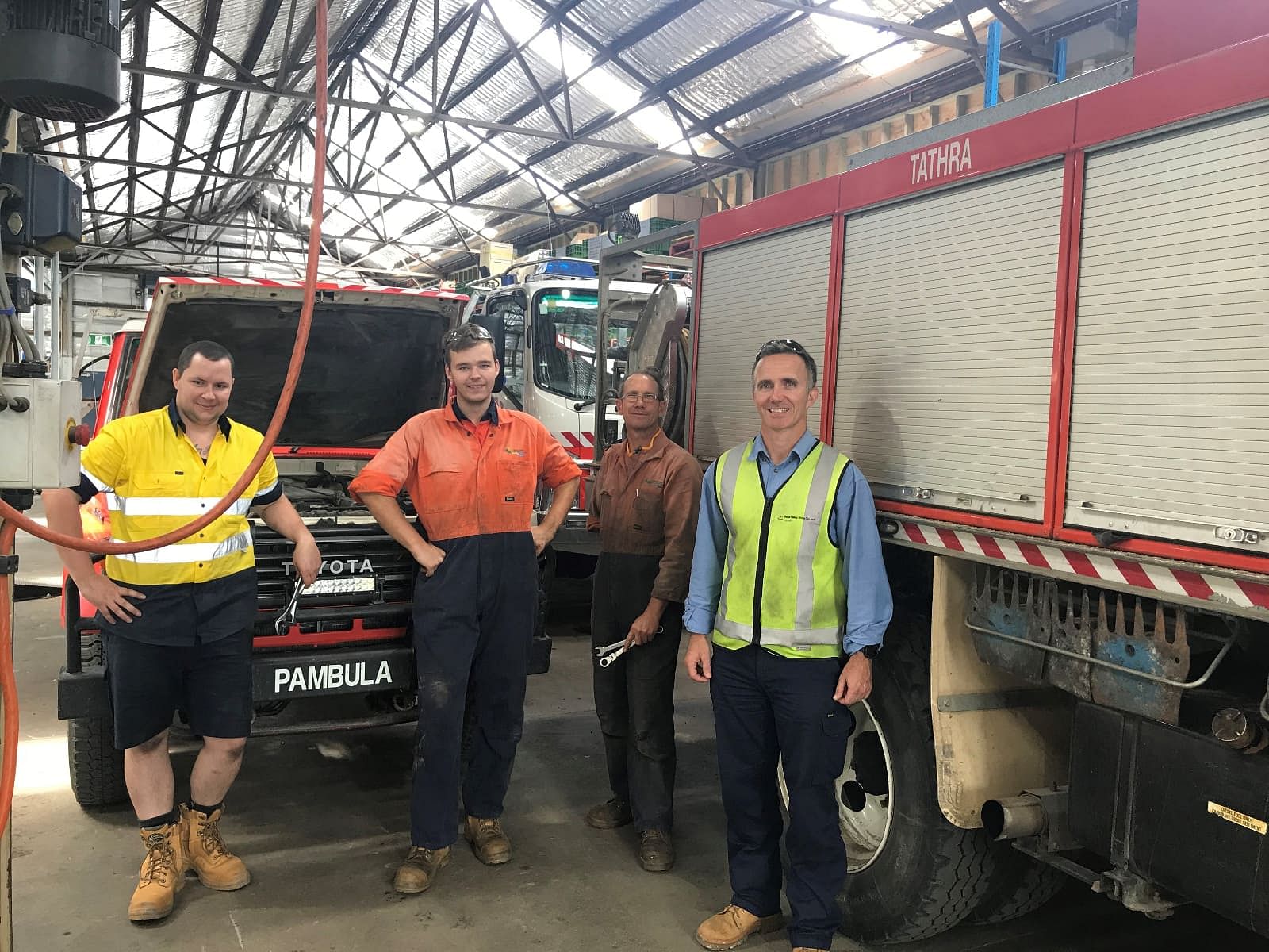 L to R Adam Swarbrick (Mechanic), Zane Bagley (Apprentice), Bruce Summerell (Mechanic) and Sean Baggett (Fleet Supervisor)