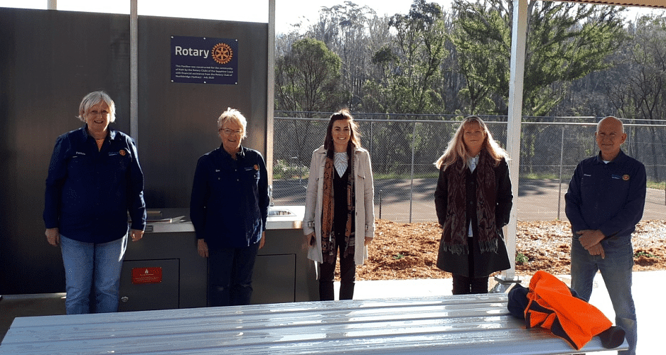 Members of the Kiah Pavilion project team at the finished site, from left: Patricia Witton (Rotarian member), Sue Jellis (Rotary President), Rickee Marshall (Council), Katrina Berenguer (Council) and Shane Osta (Rotariain).