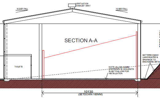 Section elevation of the new Pambula sports hall.