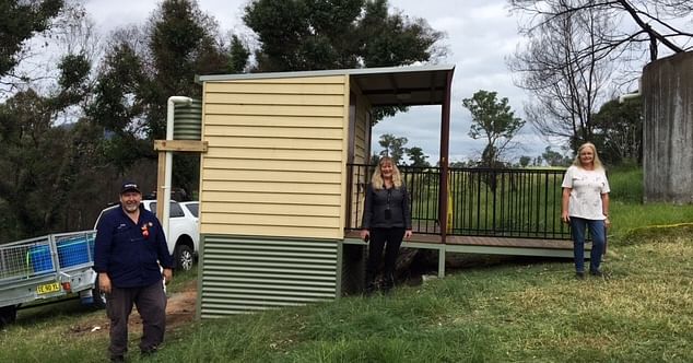 Photo: Andy Thorp, President of Rotary Club Merimbula, Bega Valley Shire Council's Katrina Berenguer and Joy Masterson of the Wandella Hall Committee pictured outside the Wandella Hall toilet facility.