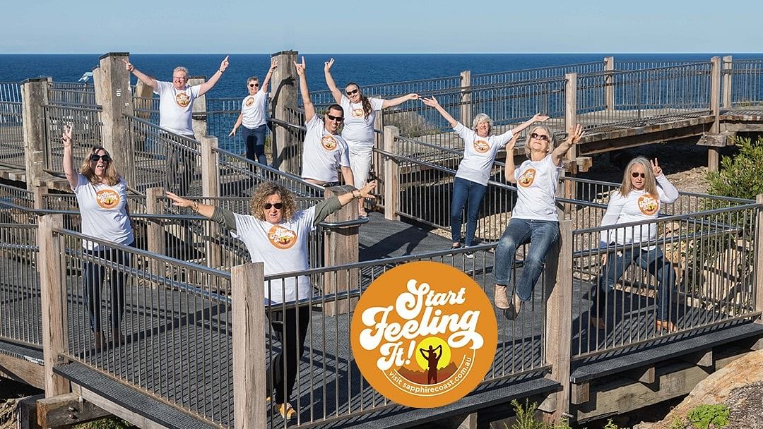 Bega Valley Shire Council, Sapphire Coast Destination Marketing, Visitor Centre, Chamber of Commerce and Industry reps got together to launch the collaborative recovery campaign, Sapphire Coast - Start Feeling It!.