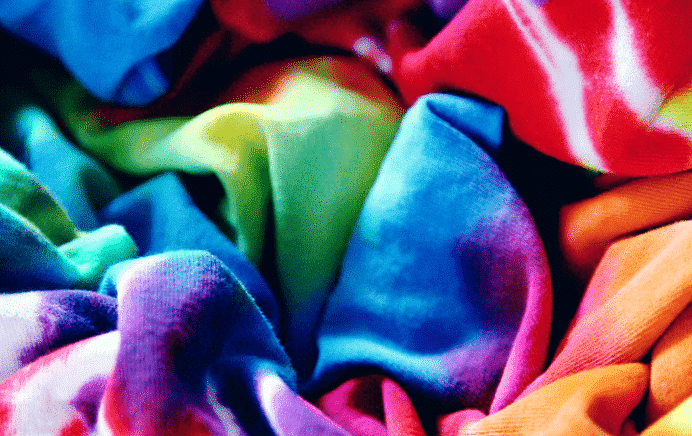Colourful tie dyed material.