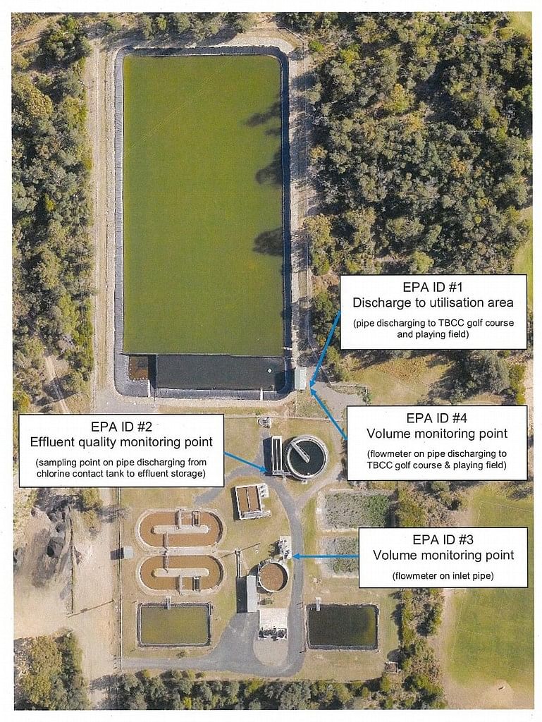 Tathra sewage treatment plant monitoring and discharge locations.